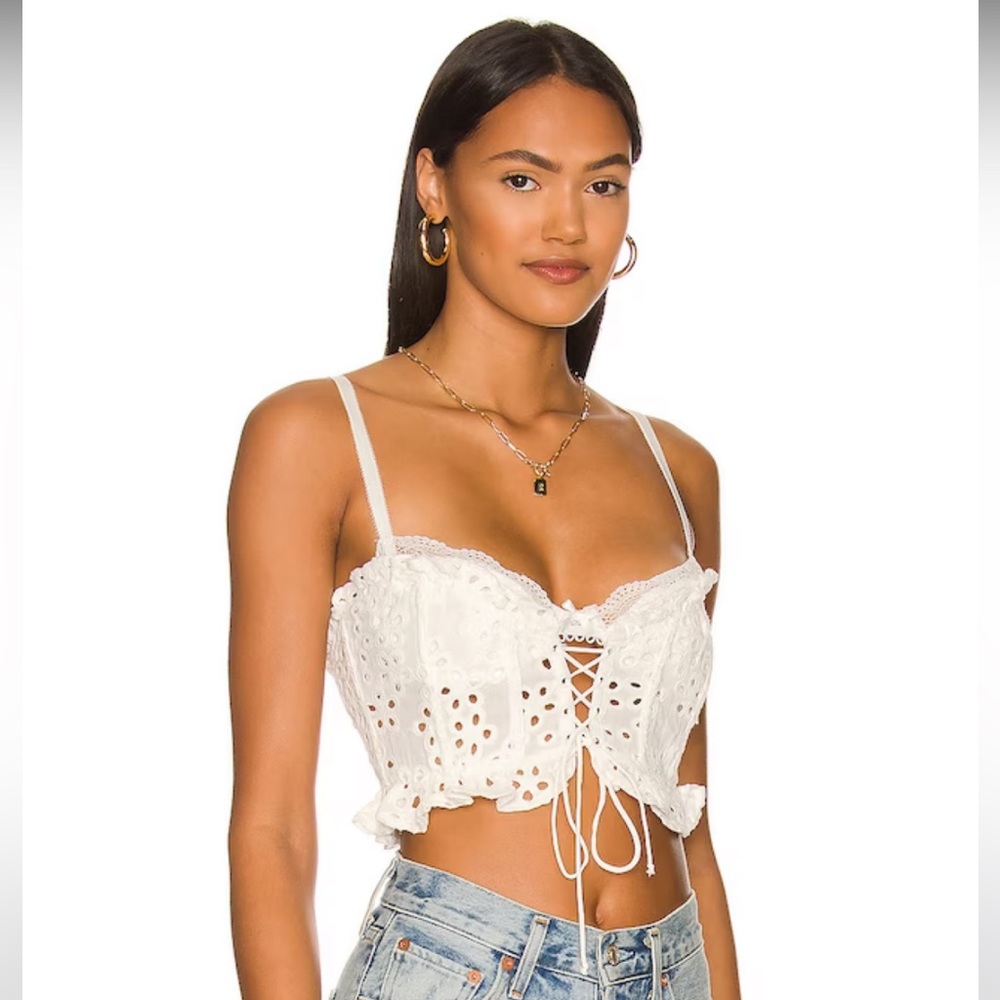 New unworn Sadie Corset Crop Top in White
For Love & Lemons